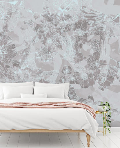 lichte aanpasbare abstracte muurschildering genaamd Tranquil Garden Birds van Giulio Iurissevich lichte aanpasbare abstracte muurschildering genaamd Tranquil Garden Birds van Giulio Iurissevich