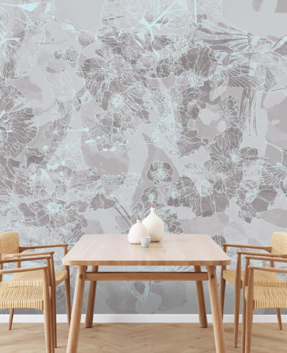 mural abstrato leve e personalizável chamado Tranquil Garden Birds de Giulio Iurissevich