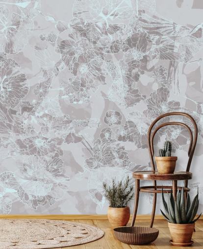 mural abstracto ligero y personalizable llamado Tranquil Garden Birds de Giulio Iurissevich