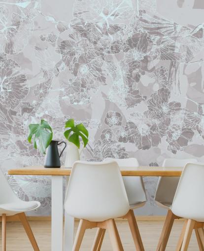 murale astratto leggero personalizzabile chiamato Tranquil Garden Birds di Giulio Iurissevich