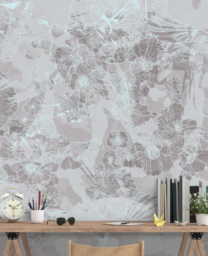 mural abstrato leve e personalizável chamado Tranquil Garden Birds de Giulio Iurissevich