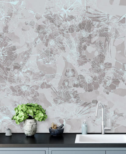 light customizable abstract mural called Tranquil Garden Birds by Giulio Iurissevich