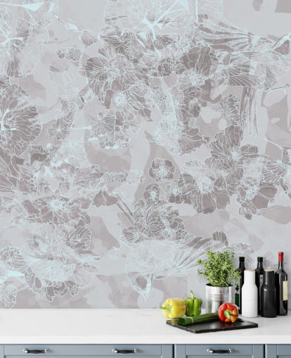 murale astratto leggero personalizzabile chiamato Tranquil Garden Birds di Giulio Iurissevich