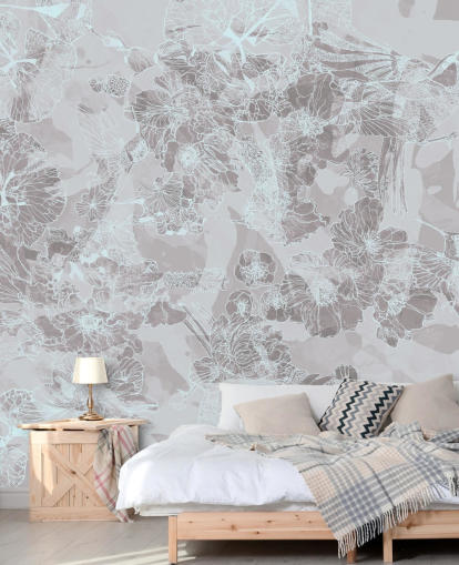 light customizable abstract mural called Tranquil Garden Birds by Giulio Iurissevich