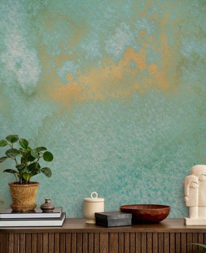 abstraktes Wandbild in Blau und Gold mit dem Titel Dreamy Sea Hues von Bilge Paksoylu für Badezimmer und Küchen abstraktes Wandbild in Blau und Gold mit dem Titel Dreamy Sea Hues von Bilge Paksoylu für Badezimmer und Küchen