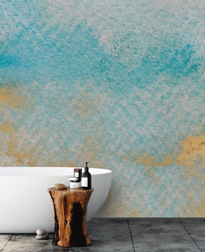 mural abstracto personalizable azul y dorado llamado Dreamy Sky Textures de Bilge Paksoylu
