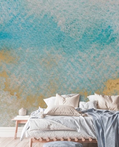 blue and gold customisable abstract mural called Dreamy Sky Textures by Bilge Paksoylu