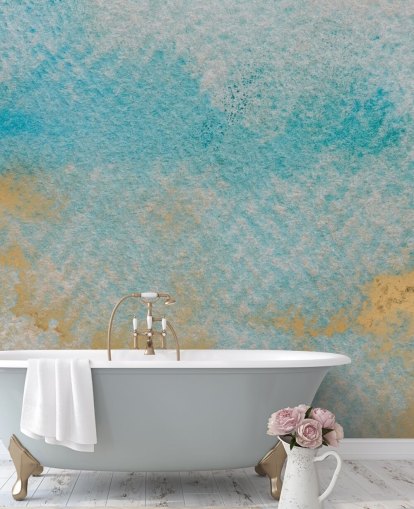 blå og guld tilpasselig abstrakt vægmaleri kaldet Dreamy Sky Textures af Bilge Paksoylu