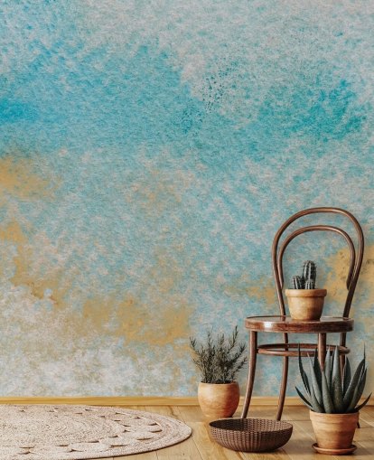 blue and gold customisable abstract mural called Dreamy Sky Textures by Bilge Paksoylu