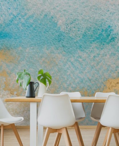 mural abstrato personalizável em azul e dourado chamado Dreamy Sky Textures de Bilge Paksoylu