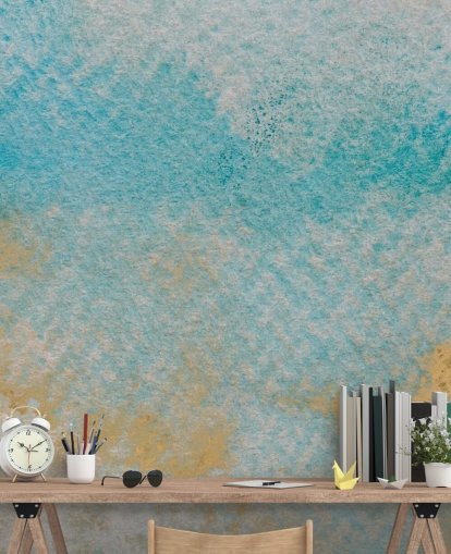 mural abstracto personalizable azul y dorado llamado Dreamy Sky Textures de Bilge Paksoylu