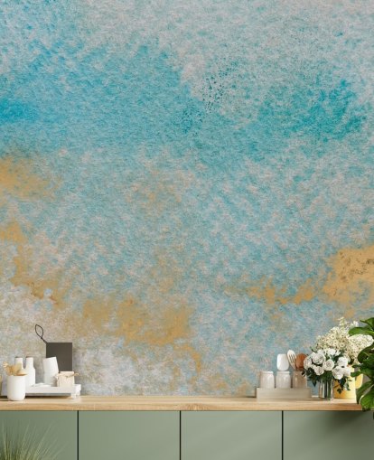 blå og guld tilpasselig abstrakt vægmaleri kaldet Dreamy Sky Textures af Bilge Paksoylu