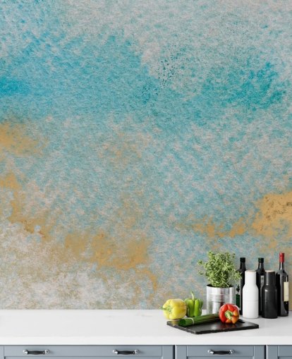 blå og guld tilpasselig abstrakt vægmaleri kaldet Dreamy Sky Textures af Bilge Paksoylu blå og guld tilpasselig abstrakt vægmaleri kaldet Dreamy Sky Textures af Bilge Paksoylu