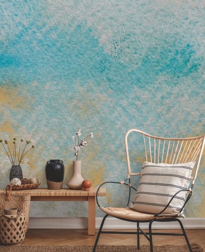 mural abstrato personalizável em azul e dourado chamado Dreamy Sky Textures de Bilge Paksoylu mural abstrato personalizável em azul e dourado chamado Dreamy Sky Textures de Bilge Paksoylu