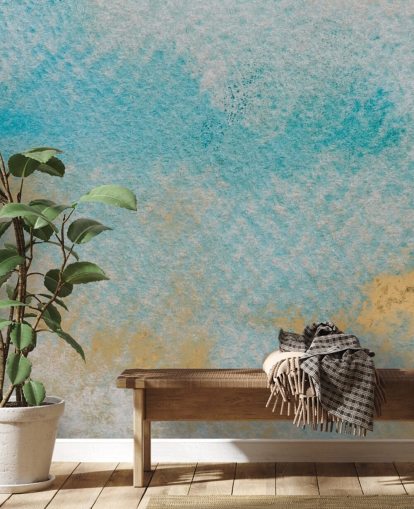 peinture murale abstraite personnalisable bleue et dorée appelée Dreamy Sky Textures par Bilge Paksoylu peinture murale abstraite personnalisable bleue et dorée appelée Dreamy Sky Textures par Bilge Paksoylu