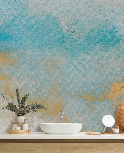 blue and gold customizable abstract mural called Dreamy Sky Textures by Bilge Paksoylu