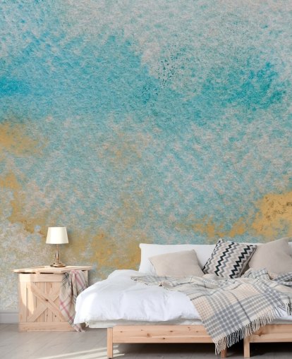 blå og guld tilpasselig abstrakt vægmaleri kaldet Dreamy Sky Textures af Bilge Paksoylu