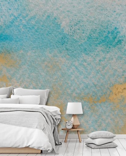 blue and gold customizable abstract mural called Dreamy Sky Textures by Bilge Paksoylu