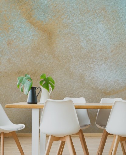 gold and blue custom abstract mural called Ethereal Drift by Bilge Paksoylu for bathrooms