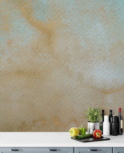gold and blue custom abstract mural called Ethereal Drift by Bilge Paksoylu for bathrooms gold and blue custom abstract mural called Ethereal Drift by Bilge Paksoylu for bathrooms