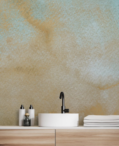 gold and blue custom abstract mural called Ethereal Drift by Bilge Paksoylu for bathrooms gold and blue custom abstract mural called Ethereal Drift by Bilge Paksoylu for bathrooms