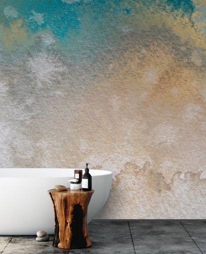 gold and blue custom abstract mural called Ethereal Horizon by Bilge Paksoylu gold and blue custom abstract mural called Ethereal Horizon by Bilge Paksoylu