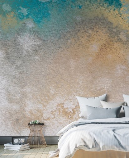 guld og blåt brugerdefineret abstrakt vægmaleri kaldet Ethereal Horizon af Bilge Paksoylu guld og blåt brugerdefineret abstrakt vægmaleri kaldet Ethereal Horizon af Bilge Paksoylu