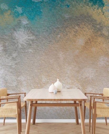 gold and blue custom abstract mural called Ethereal Horizon by Bilge Paksoylu