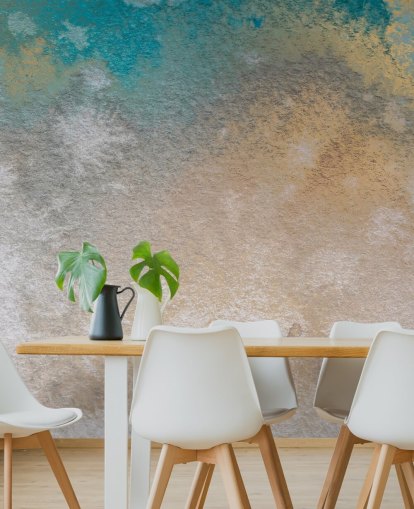 gold and blue custom abstract mural called Ethereal Horizon by Bilge Paksoylu