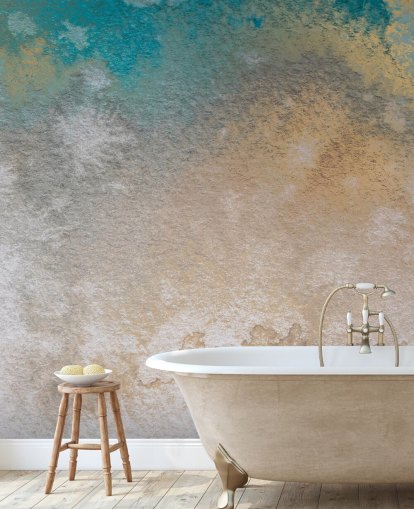 gold and blue custom abstract mural called Ethereal Horizon by Bilge Paksoylu gold and blue custom abstract mural called Ethereal Horizon by Bilge Paksoylu