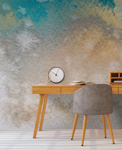 gold and blue custom abstract mural called Ethereal Horizon by Bilge Paksoylu gold and blue custom abstract mural called Ethereal Horizon by Bilge Paksoylu
