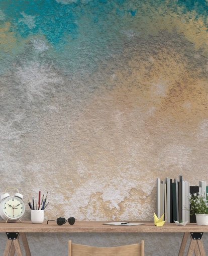 gold and blue custom abstract mural called Ethereal Horizon by Bilge Paksoylu gold and blue custom abstract mural called Ethereal Horizon by Bilge Paksoylu