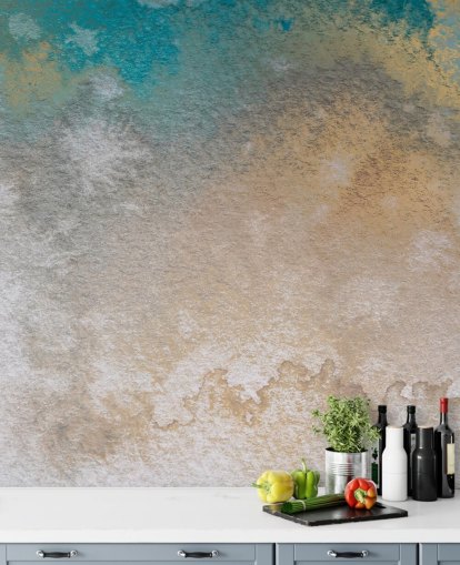 mural abstrato personalizado em ouro e azul chamado Ethereal Horizon de Bilge Paksoylu