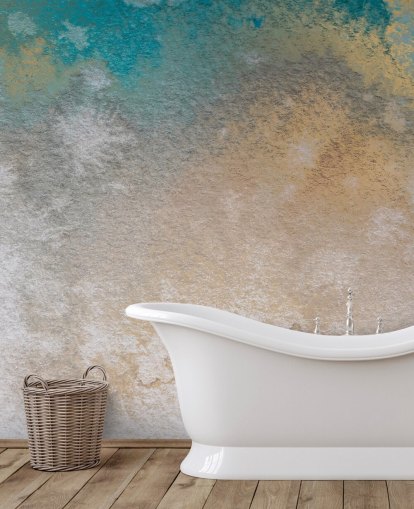 mural abstrato personalizado em ouro e azul chamado Ethereal Horizon de Bilge Paksoylu mural abstrato personalizado em ouro e azul chamado Ethereal Horizon de Bilge Paksoylu