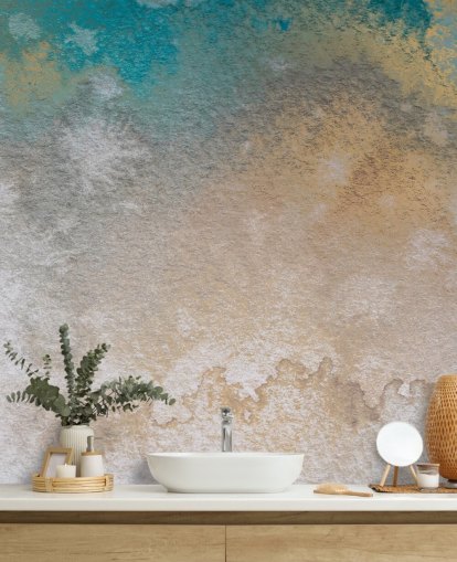 gold and blue custom abstract mural called Ethereal Horizon by Bilge Paksoylu