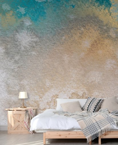 mural abstrato personalizado em ouro e azul chamado Ethereal Horizon de Bilge Paksoylu mural abstrato personalizado em ouro e azul chamado Ethereal Horizon de Bilge Paksoylu