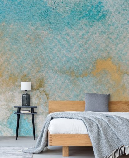 mural abstracto azul personalizable llamado Ethereal Sky Horizons de Bilge Paksoylu para dormitorios y baños