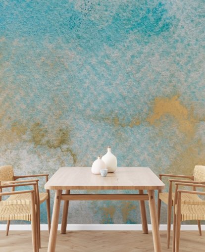 murale astratto blu personalizzabile chiamato Ethereal Sky Horizons di Bilge Paksoylu per camere da letto e bagni