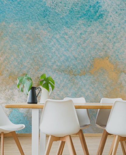 peinture murale abstraite bleue personnalisable appelée Ethereal Sky Horizons de Bilge Paksoylu pour les chambres et les salles de bain