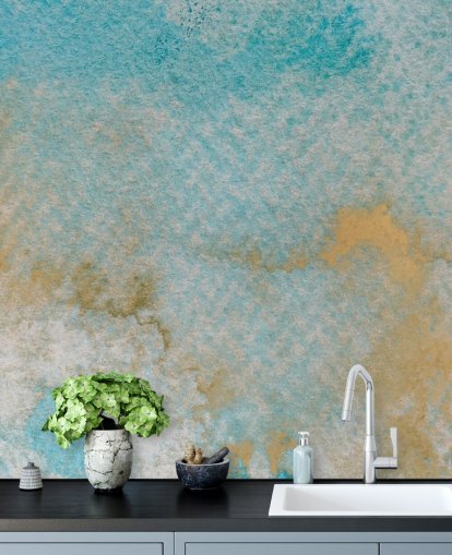 blue customizable abstract mural called Ethereal Sky Horizons by Bilge Paksoylu for bedrooms and bathrooms