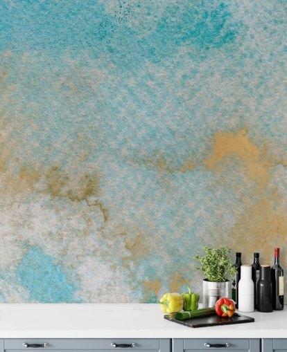 mural abstrato azul personalizável chamado Ethereal Sky Horizons de Bilge Paksoylu para quartos e banheiros mural abstrato azul personalizável chamado Ethereal Sky Horizons de Bilge Paksoylu para quartos e banheiros