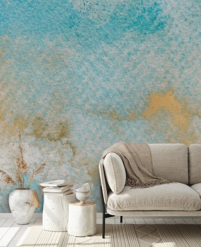 blue customisable abstract mural called Ethereal Sky Horizons by Bilge Paksoylu for bedrooms and bathrooms