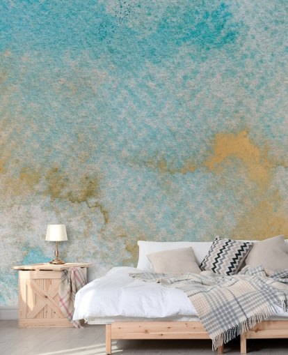blue customizable abstract mural called Ethereal Sky Horizons by Bilge Paksoylu for bedrooms and bathrooms