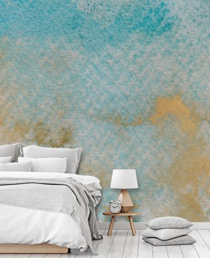 mural abstrato azul personalizável chamado Ethereal Sky Horizons de Bilge Paksoylu para quartos e banheiros