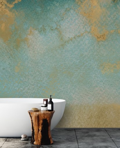 blue and gold custom abstract mural called Ethereal Mist by Bilge Paksoylu blue and gold custom abstract mural called Ethereal Mist by Bilge Paksoylu