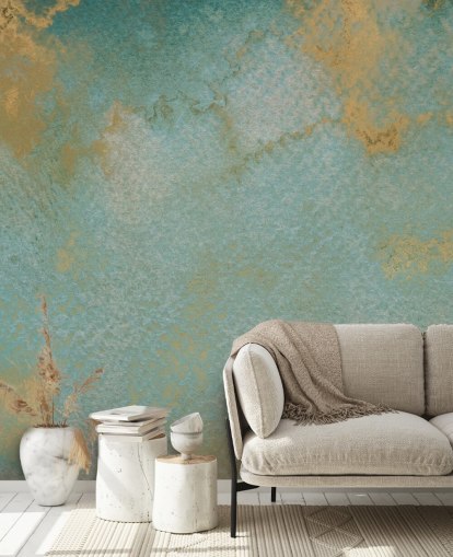 murale astratto personalizzato blu e oro chiamato Ethereal Mist di Bilge Paksoylu murale astratto personalizzato blu e oro chiamato Ethereal Mist di Bilge Paksoylu