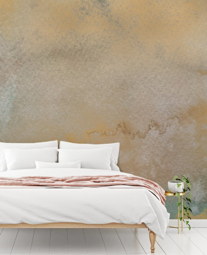 murale astratto personalizzabile in oro e grigio chiamato Golden Horizon Mist di Bilge Paksoylu murale astratto personalizzabile in oro e grigio chiamato Golden Horizon Mist di Bilge Paksoylu