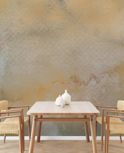 gold and gray customizable abstract mural called Golden Horizon Mist by Bilge Paksoylu