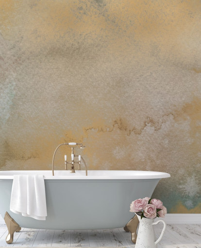 gold and gray customizable abstract mural called Golden Horizon Mist by Bilge Paksoylu