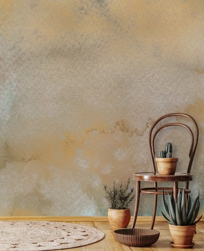 peinture murale abstraite personnalisable dorée et grise appelée Golden Horizon Mist par Bilge Paksoylu peinture murale abstraite personnalisable dorée et grise appelée Golden Horizon Mist par Bilge Paksoylu